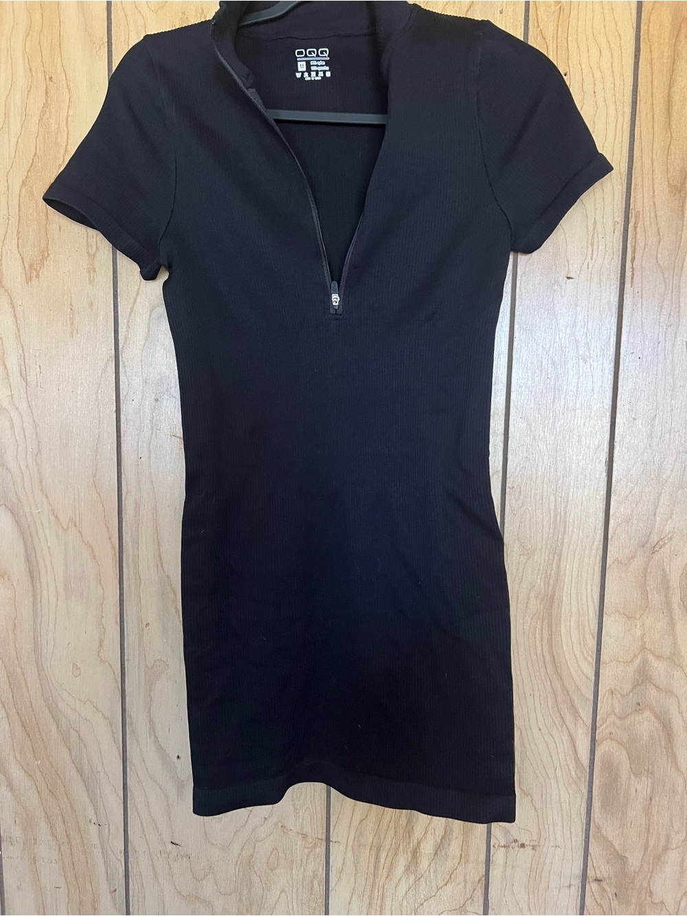 Black Ribbed Zip-Front Mini Dress
